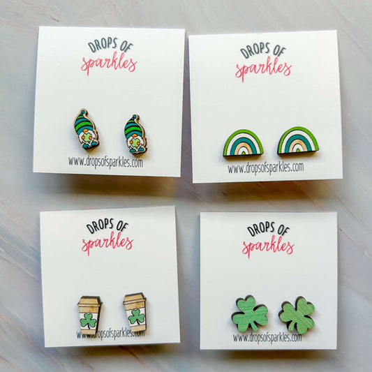 St. Patrick’s Day wood stud earrings