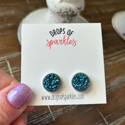 Druzy stone stud earrings - teal sparkle