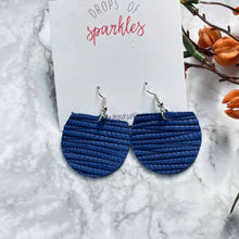 Load image into Gallery viewer, genuine leather half moon dangle leather earrings royal blue
