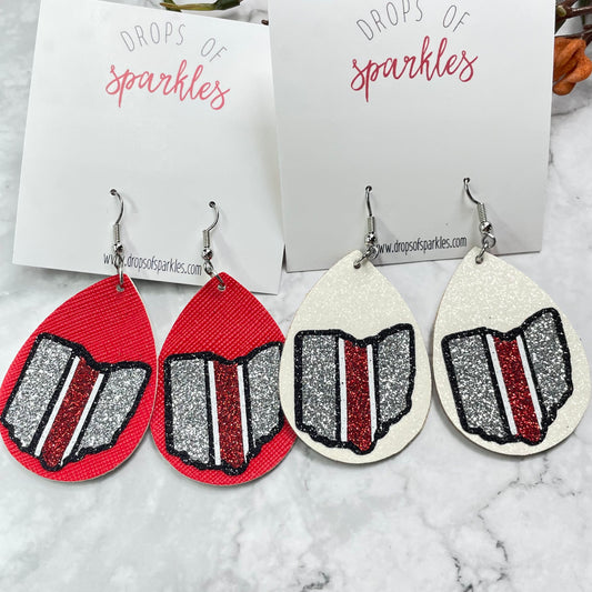 Ohio sparkle helmet faux leather earrings