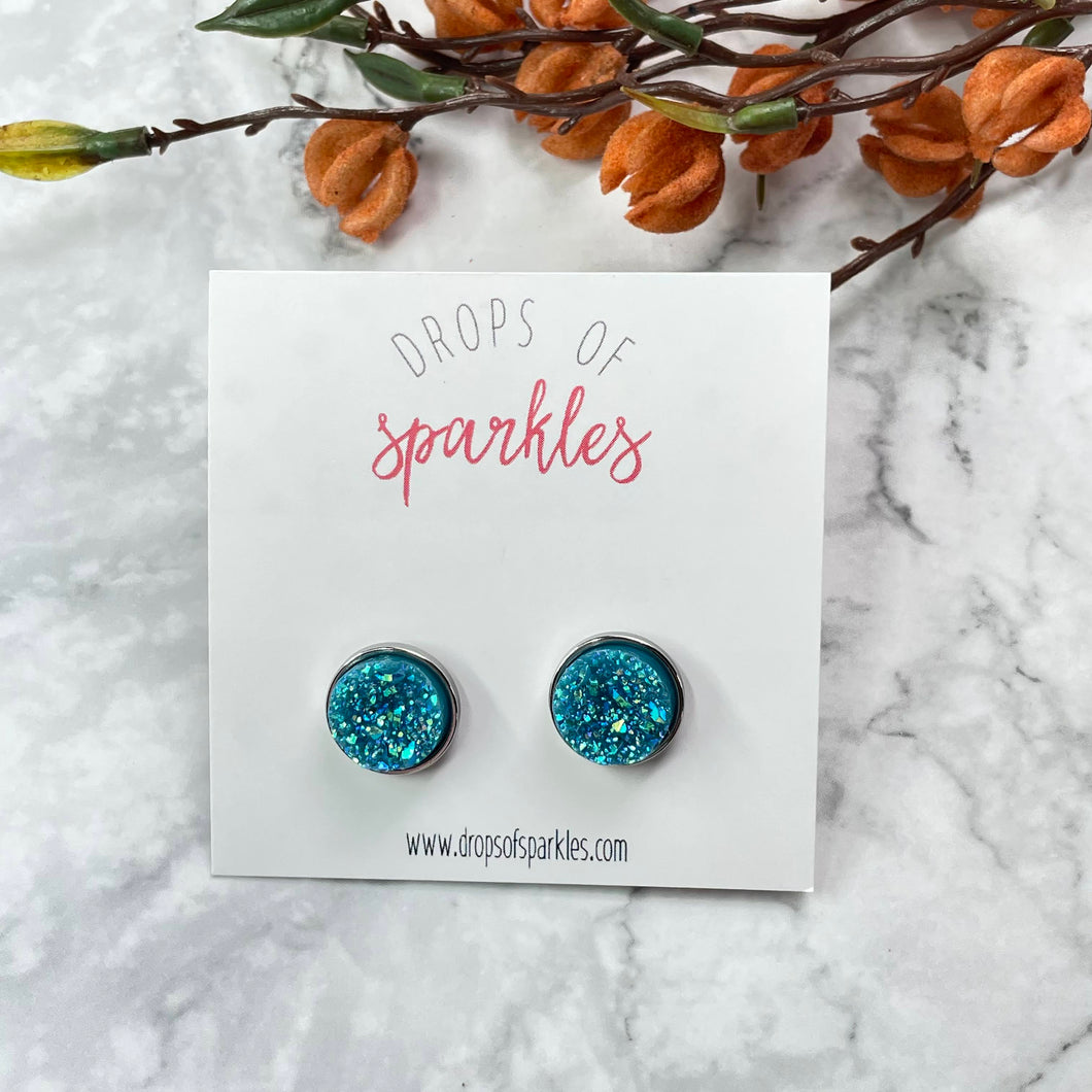teal druzy stud earrings