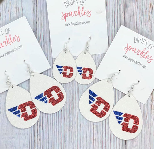 Dayton Flyers faux leather dangle earrings