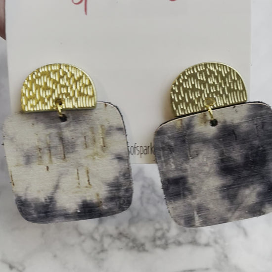 tie dye square leather dangle earrings
