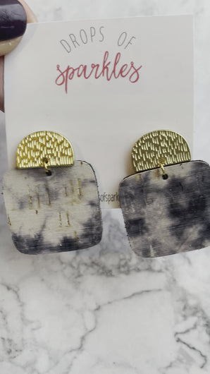 tie dye square leather dangle earrings