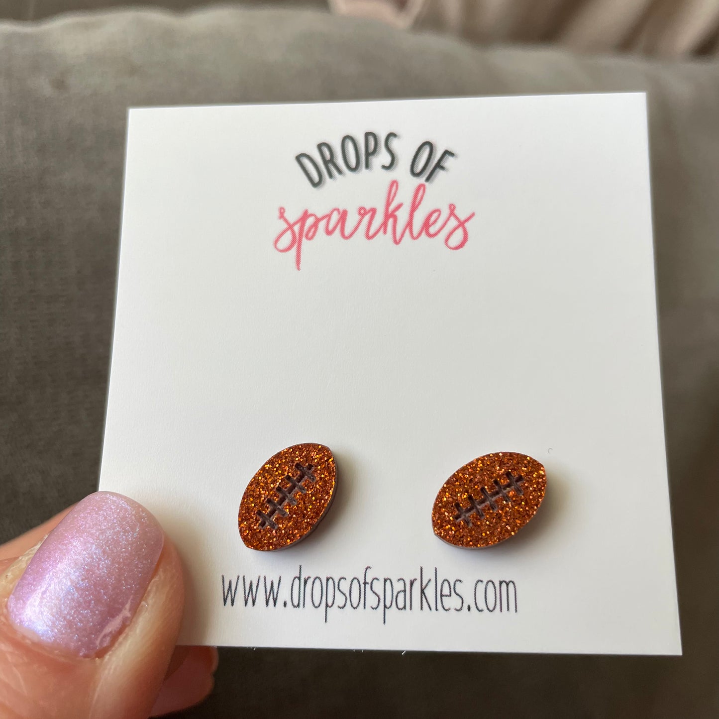 small glitter acrylic cut outs paw print, mouse, football stud earrings