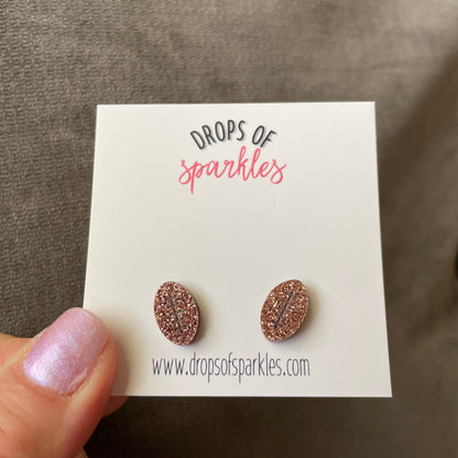 small glitter acrylic cut outs paw print, mouse, football stud earrings