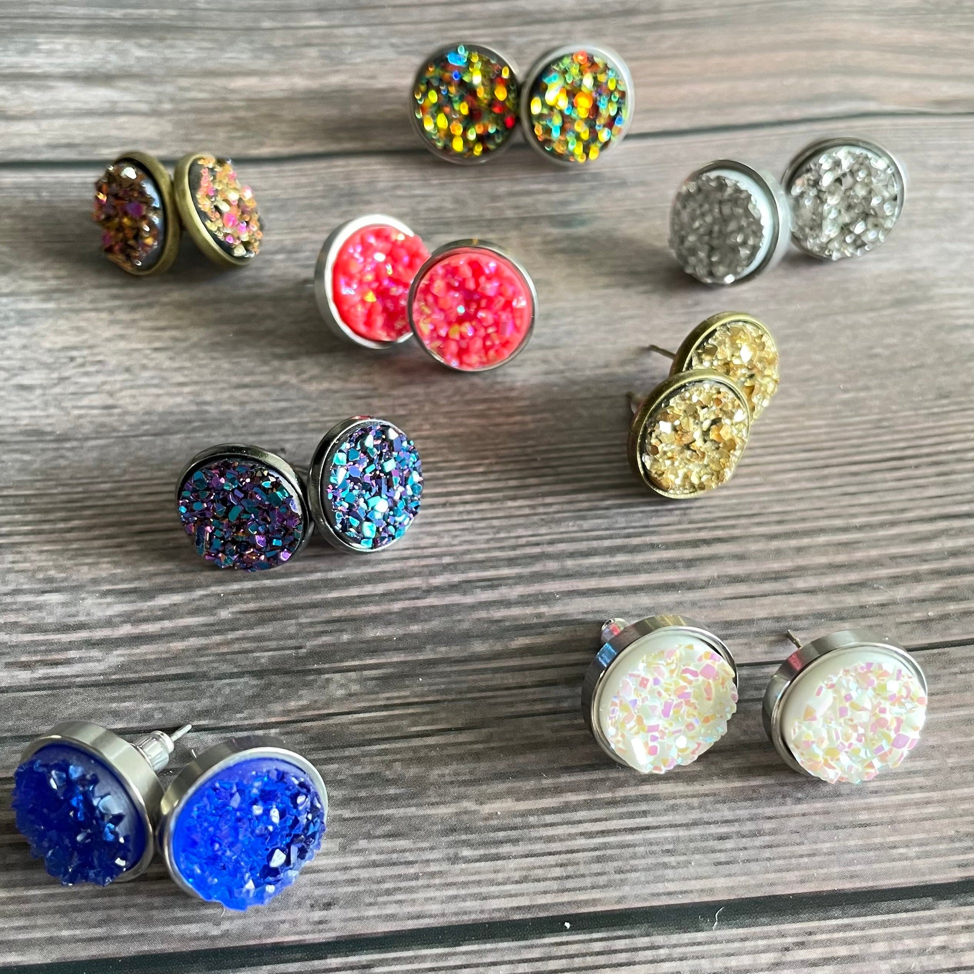 BEST rainbow color faux druzy stud earrings
