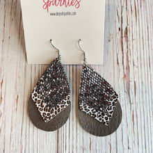 Load image into Gallery viewer, Three layer earrings made of sparkles, animal print, glitter.
