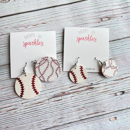 Faux leather baseball circle dangle earrings