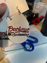 Load image into Gallery viewer, Buckeye Swimming faux leather earrings
