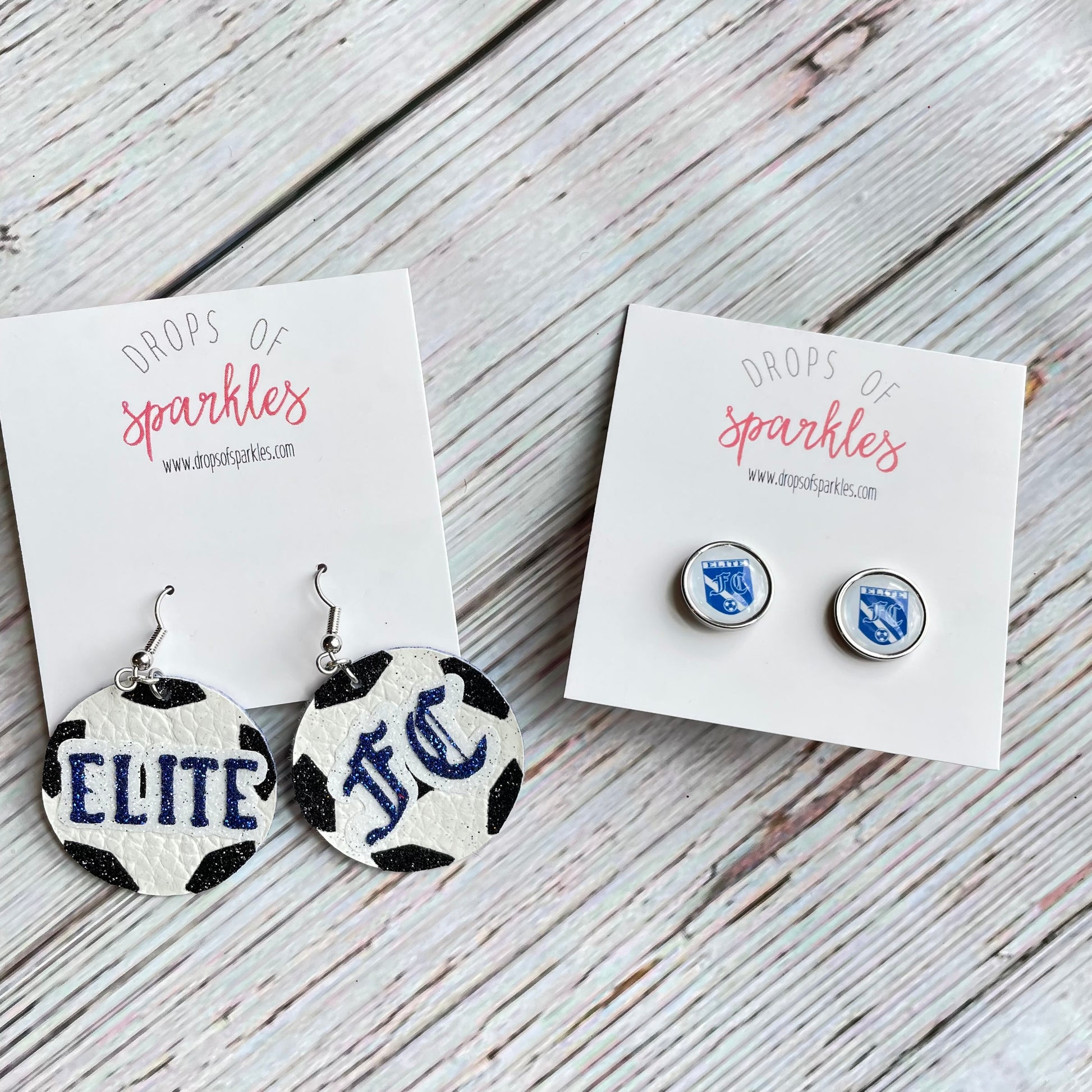 Elite FC soccer ball custom dangle and stud earrings