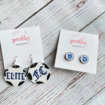 Elite FC soccer ball custom dangle and stud earrings