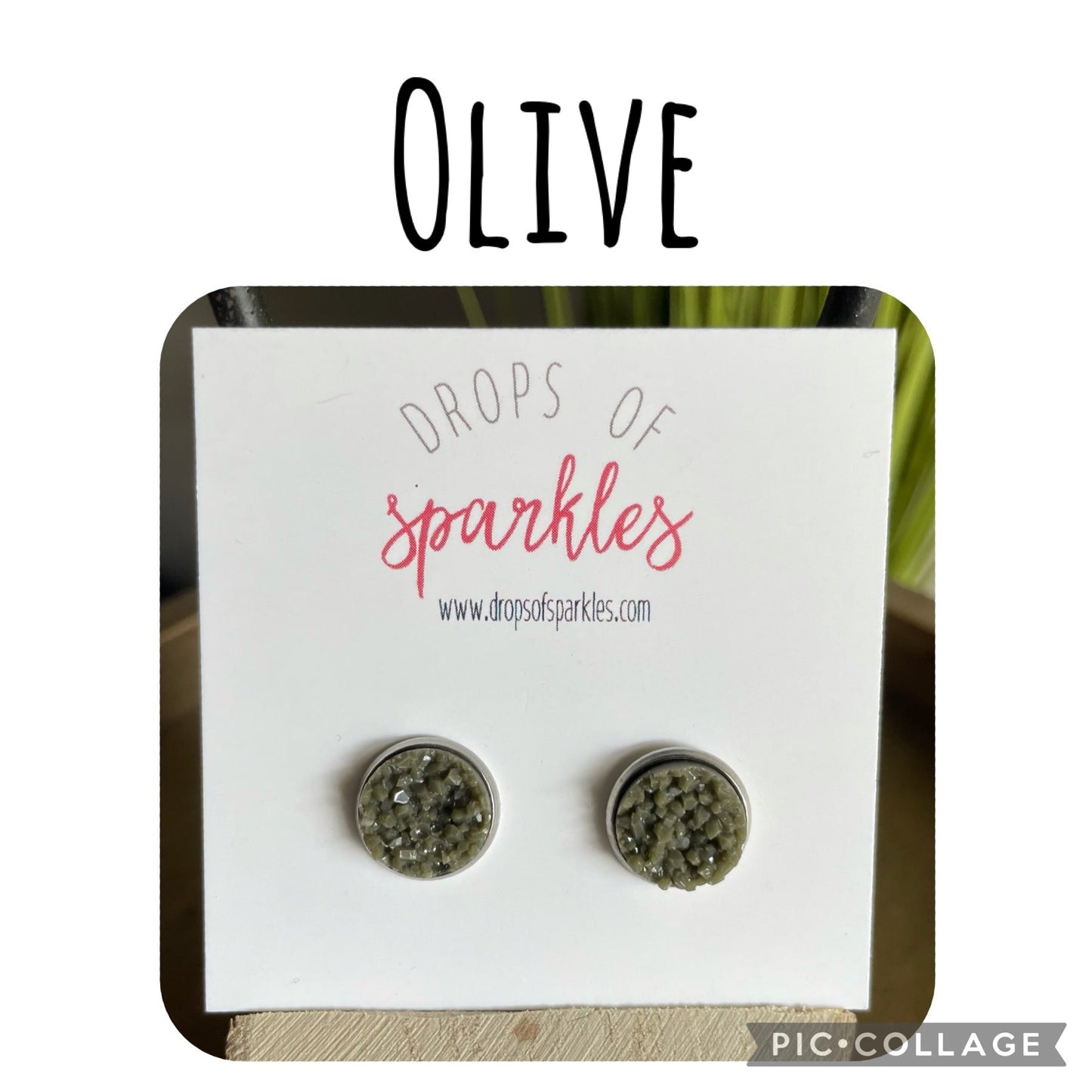 beautiful olive green faux druzy stud earrings