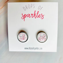 Load image into Gallery viewer, Buckeye Cheer Elite red cat head stud earrings
