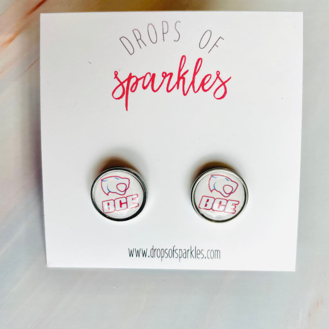 Buckeye Cheer Elite red cat head stud earrings