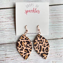 Load image into Gallery viewer, Thick tan and brown faux leather almond shaped dangle earrings
