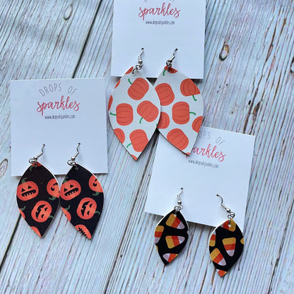 Scary pumpkins faux leather dangle earrings