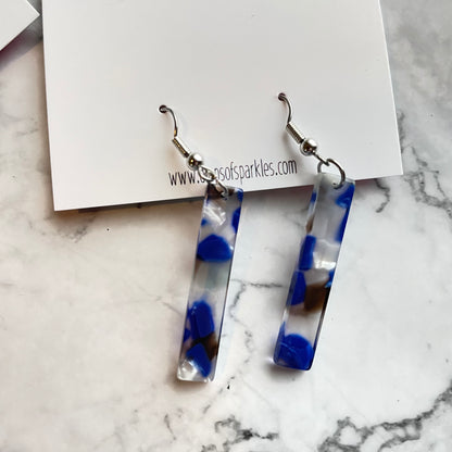 Royal blue, black and white bars acrylic earrings