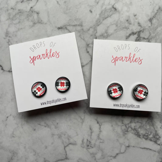 Red and black argyle printed stud earrings