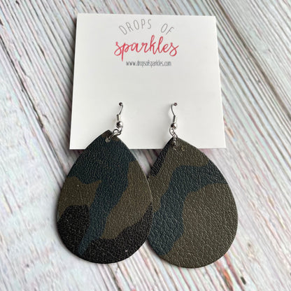 Camo genuine leather dangle earrings