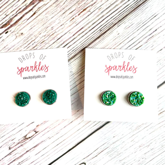 lighter 'shamrock shake' green or darker 'grass' shade druzy stud earrings.