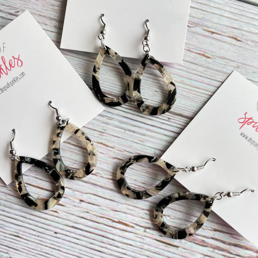 Black and white acrylic small teardrop dangle earrings