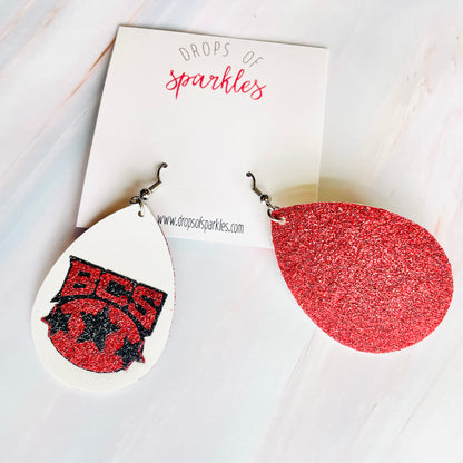Buckeye Cheer Stars faux leather dangle earrings