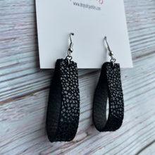Load image into Gallery viewer, Black genuine leather loop dangle earrings
