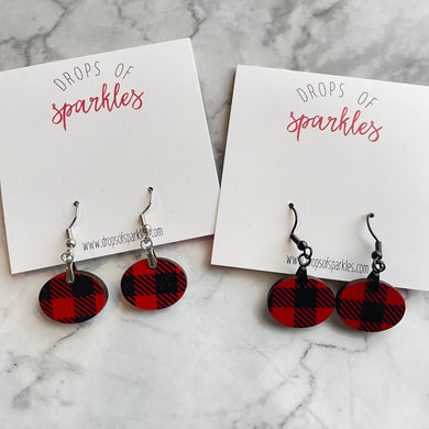 buffalo plaid wood dangle earrings lumberjack