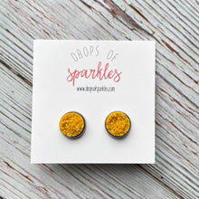 Load image into Gallery viewer, marigold yellow druzy stud earrings
