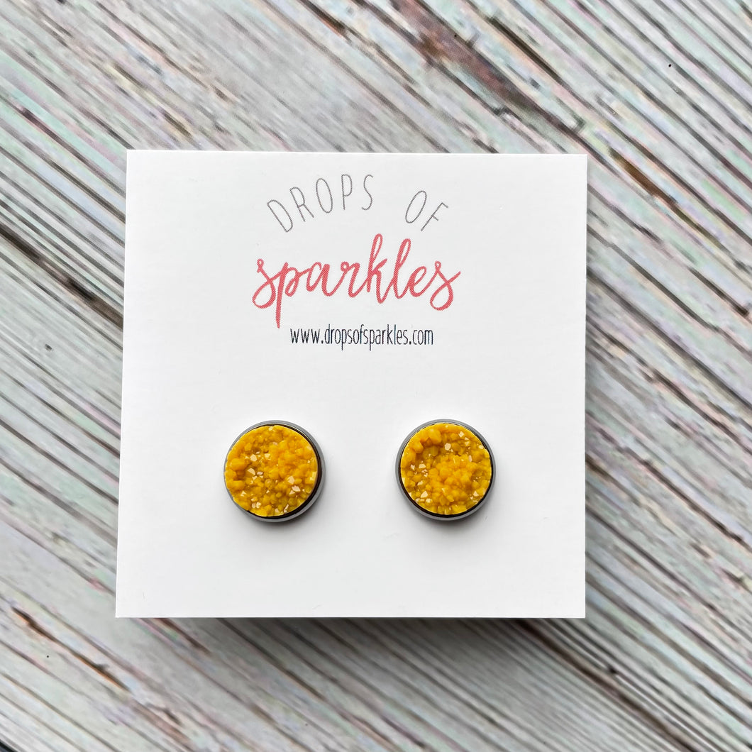marigold yellow druzy stud earrings