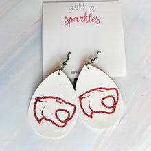 Load image into Gallery viewer, Buckeye Cheer Elite Cat Head faux leather dangle earrings
