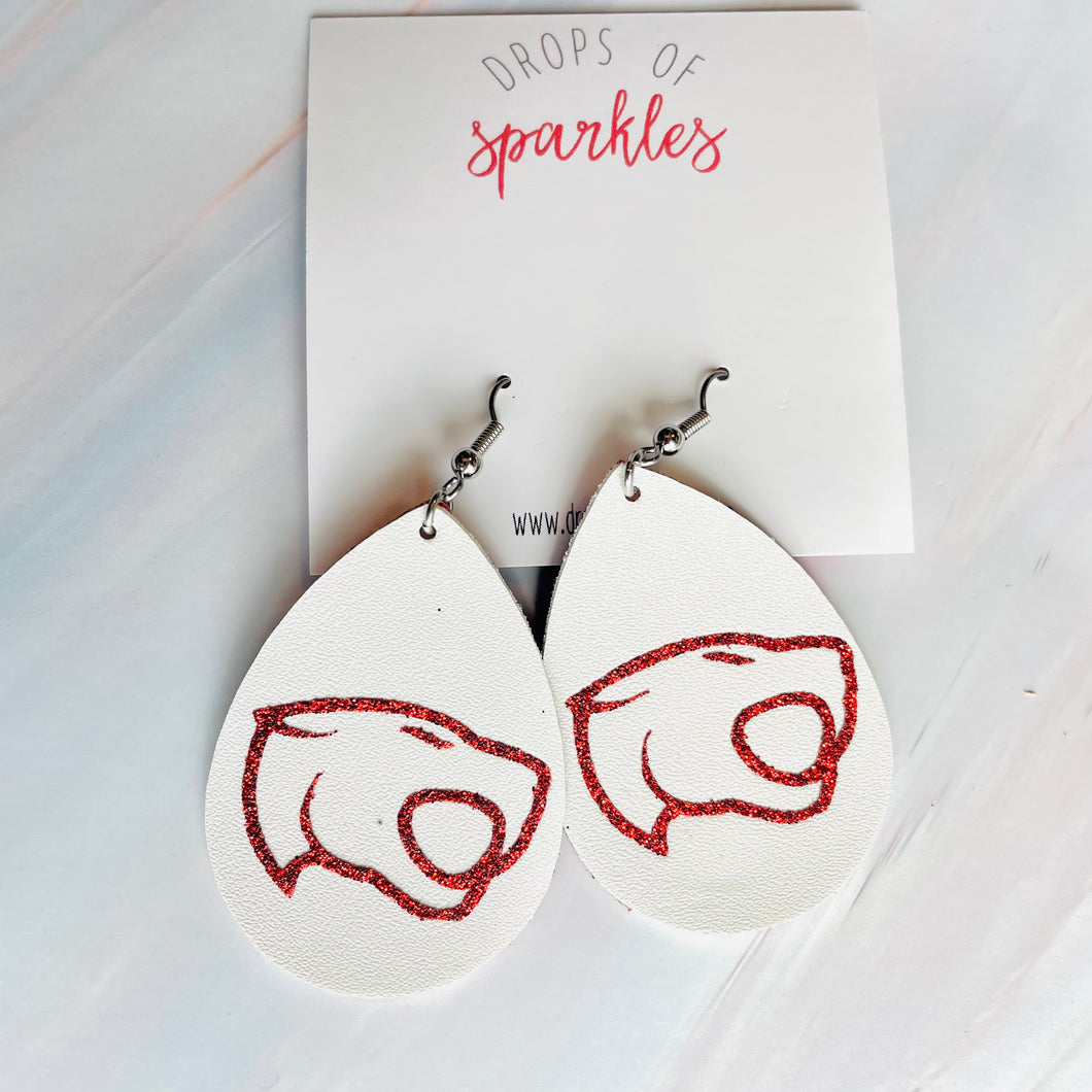 Buckeye Cheer Elite Cat Head faux leather dangle earrings
