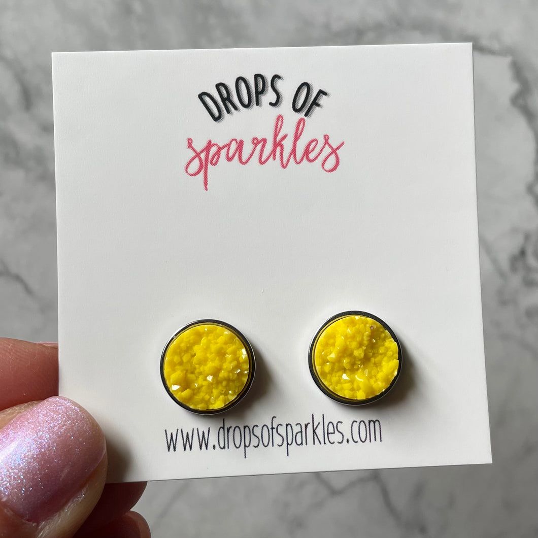 Canary yellow druzy stone stud earrings