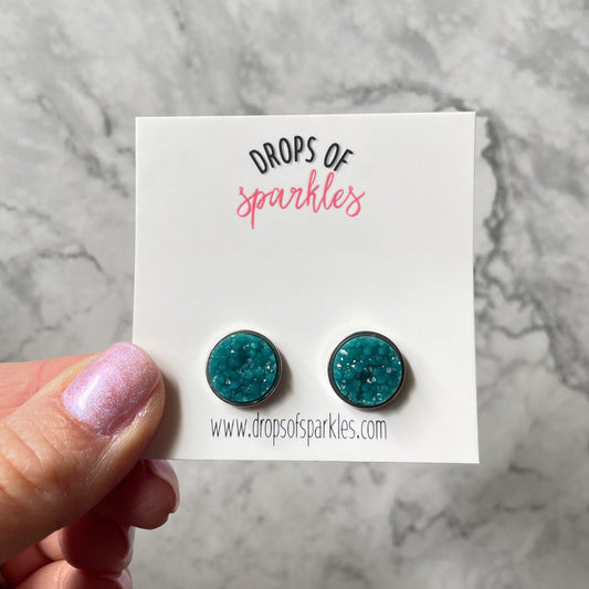 Druzy stone stud earrings - teal