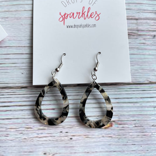 Black and white acrylic small teardrop dangle earrings