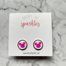 Load image into Gallery viewer, pink and black Mickey &amp; Minnie stud earrings
