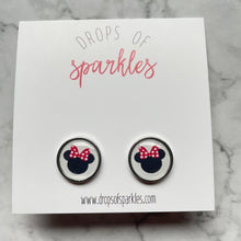 Load image into Gallery viewer, pink and black Mickey &amp; Minnie stud earrings
