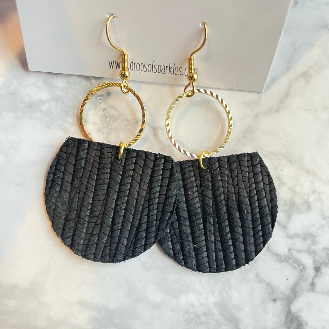 genuine leather black roped dangle earrings
