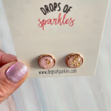 Load image into Gallery viewer, pink gold flake dome stud earrings
