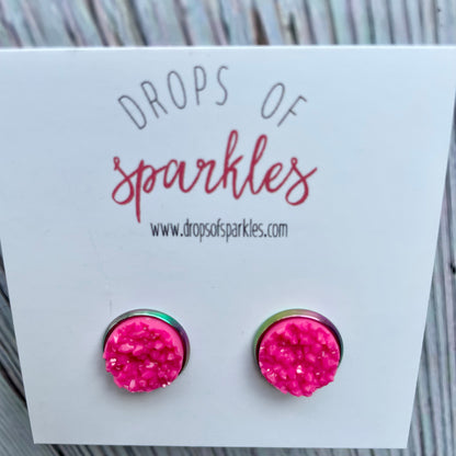 Druzy stone stud earrings - raspberry pink