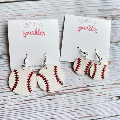 Faux leather baseball circle dangle earrings