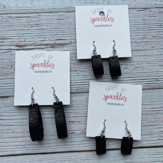 Black genuine leather loop dangle earrings