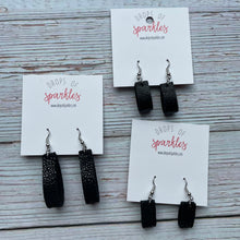 Load image into Gallery viewer, Black genuine leather loop dangle earrings
