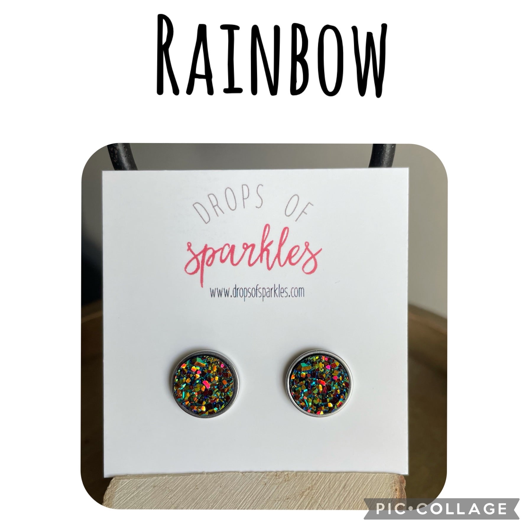 rainbow druzy neutral multi color stud earring