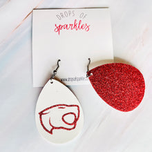 Load image into Gallery viewer, Buckeye Cheer Elite Cat Head faux leather dangle earrings

