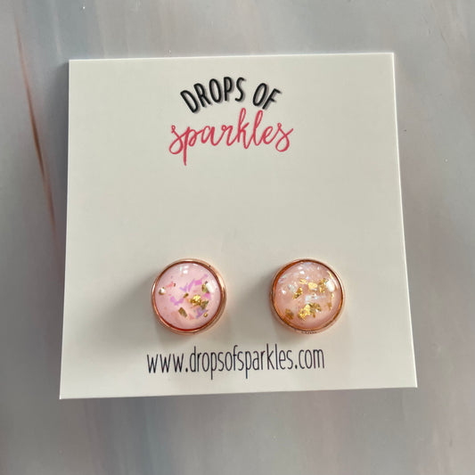 pink gold flake dome stud earrings