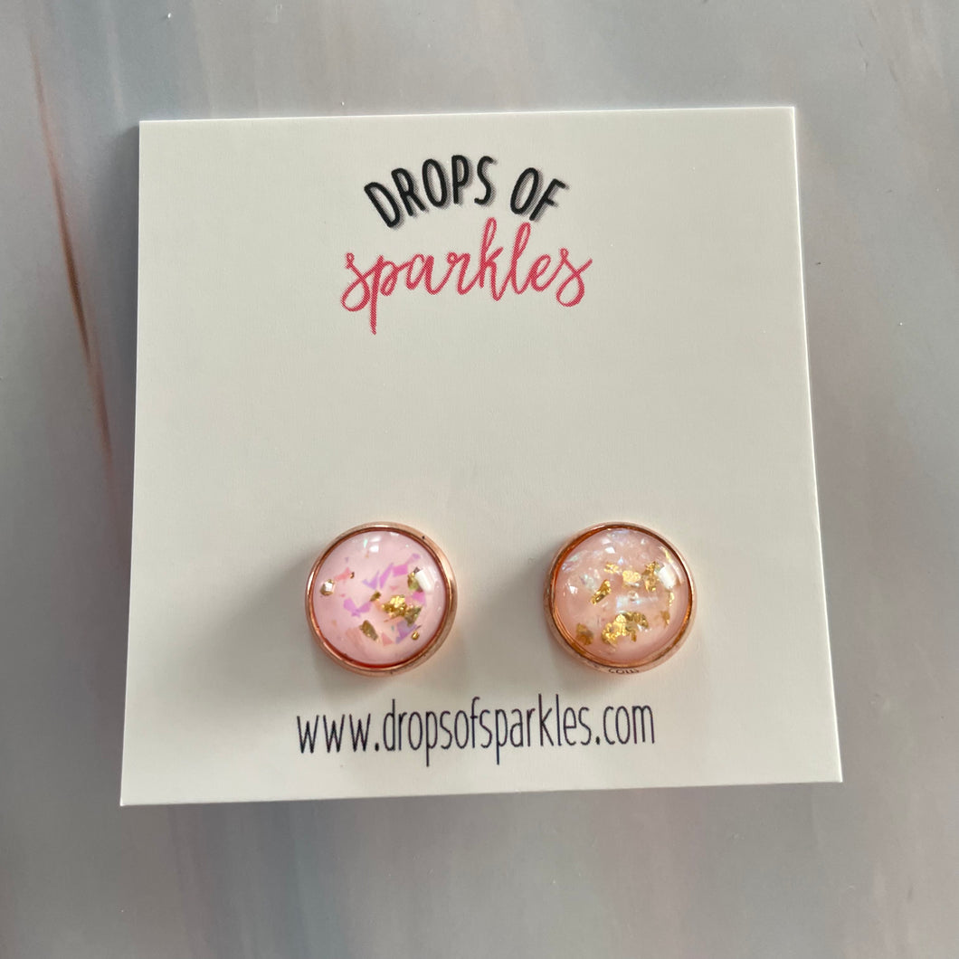 pink gold flake dome stud earrings