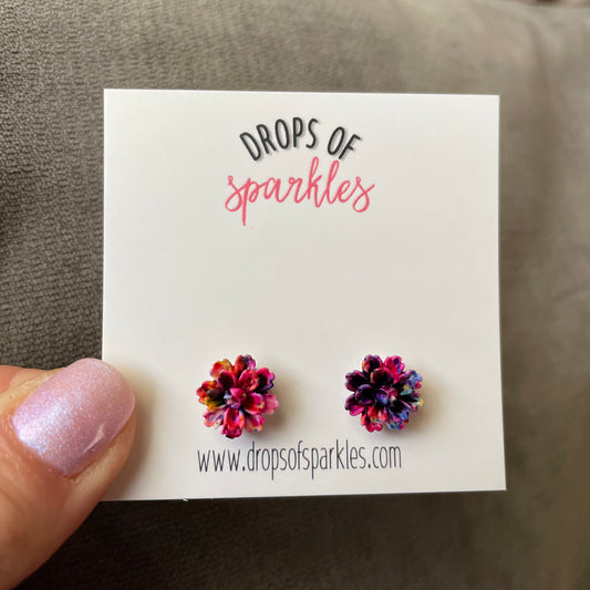 Multi colored 3D flower stud earrings