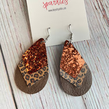 Load image into Gallery viewer, Three layer earrings made of sparkles, animal print, glitter.
